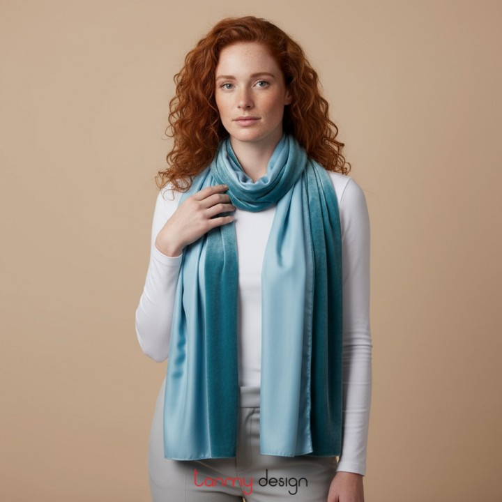 2 side silk and velvet long scarf